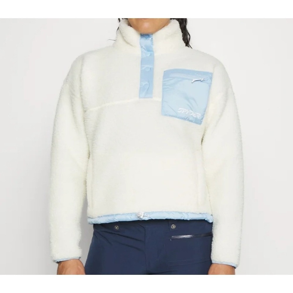 Spyder Fleece Pullover Women Medium White Blue Cozy Ski Winter